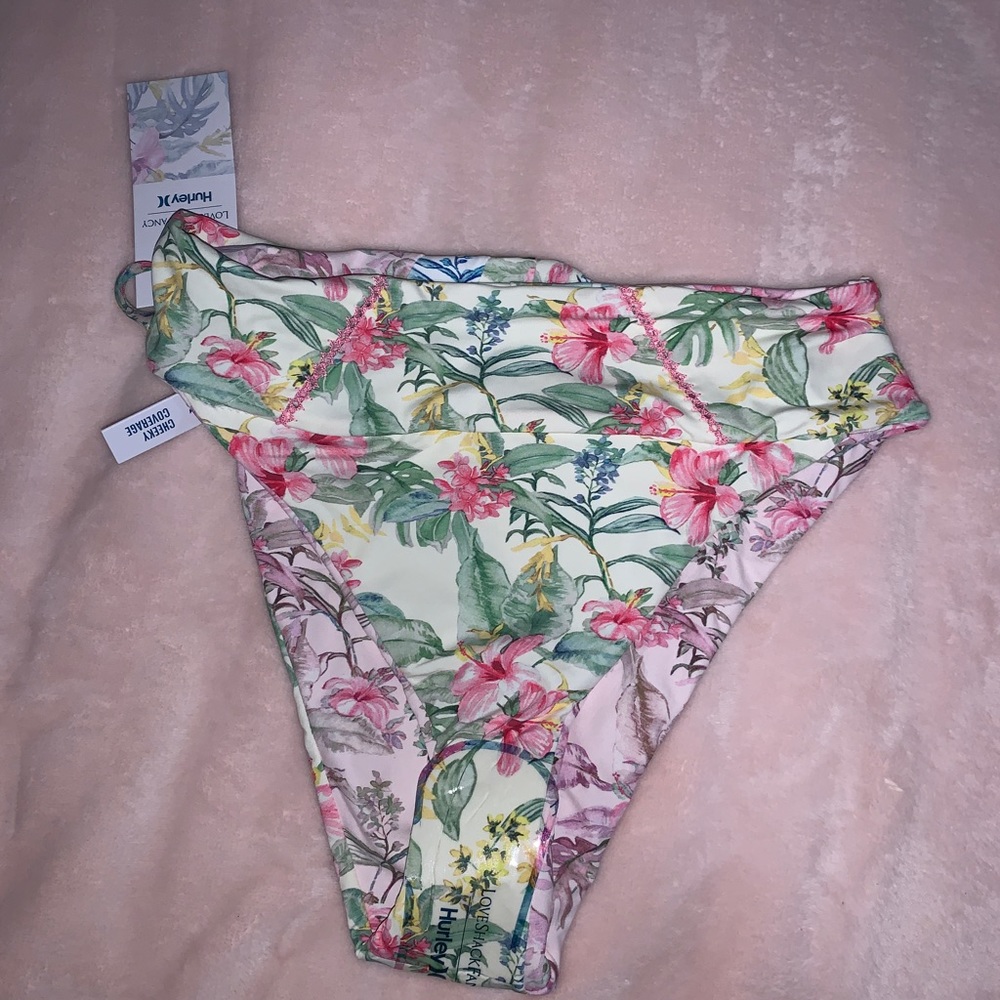 Loveshackfancy x Hurley floral pink green and blue bikini bottoms size small